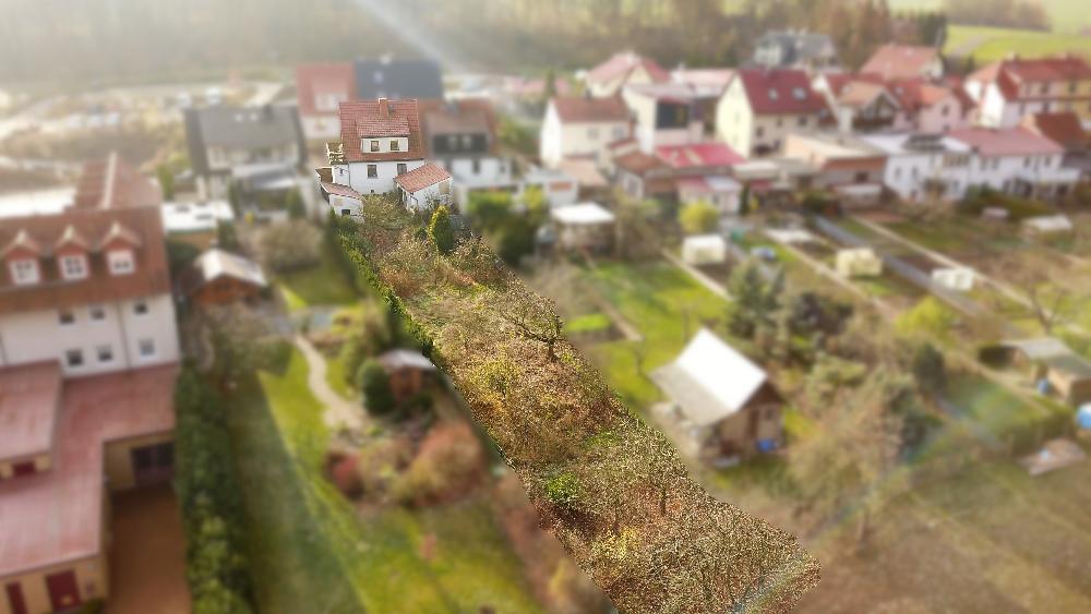 Luftbild mit Haus und Garten